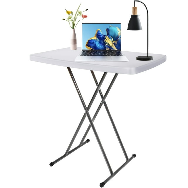 AEDILYS Adjustable Folding Table White, 17.5"29" Height Lightweight