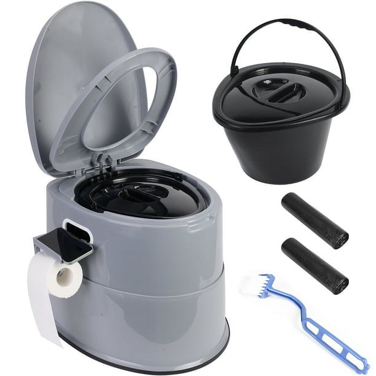 Tragbare Camping-Toilette, 7 Liter, Kunststoff, 40,5x49x33 cm, grau