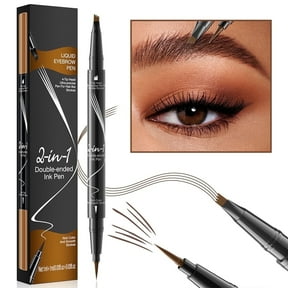 JAYWAYNE 4-Tip Head Liquid Eyebrow Pen, 2-in-1 Double-ended Microblading Pen with Ultra-Fine Point, Waterproof Formula for Natural Hair-Like Strokes, Light Brown
