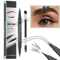 JAYWAYNE Double-Headed Liquid Brow Ink Pen, 2-in-1 Microblading Eyebrow Pen with 2-Fork Tip & Spoolie Brush, Waterproof, Long-Lasting Makeup, Natural Hair-Like Strokes, Dark Brown​​