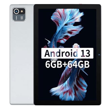 AEEZO 10 inch Tablet Android 13 Tablets, Quad-Core Tablet PC, 6GB RAM, 64GB ROM, 128GB Expand, 5000mAh, 1280x800 HD Touch Screen, 5MP+8MP, Wifi, Dual Camera - Silver