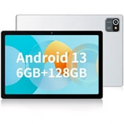 AEEZO 10 Inch Android 13 Tablet, 6GB RAM 64GB ROM, 5000mAh, 1280x800 HD Touch Screen, 5MP+8MP Dual Camera, WiFi, Silver