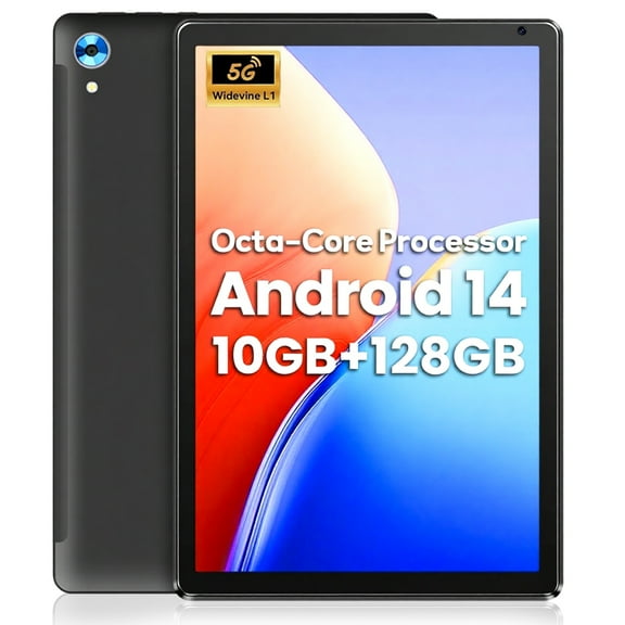 AEEZO 10inch Tablet Android 14 Tablet,Octa-core with 10GB 128GB Tablets, 5MP 8MP Camera,Widevine L1&NETFLIX Bluetooth 5.0 Tablet - Black