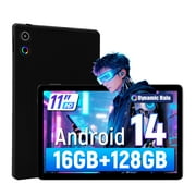AEEZO Android 14 11inch Tablet , Octa-Core Processor,16GB RAM + 128GB ROM,FHD IPS Display,Face Unlock 6800Amh,5+8 MP with Colorful Lights,Black
