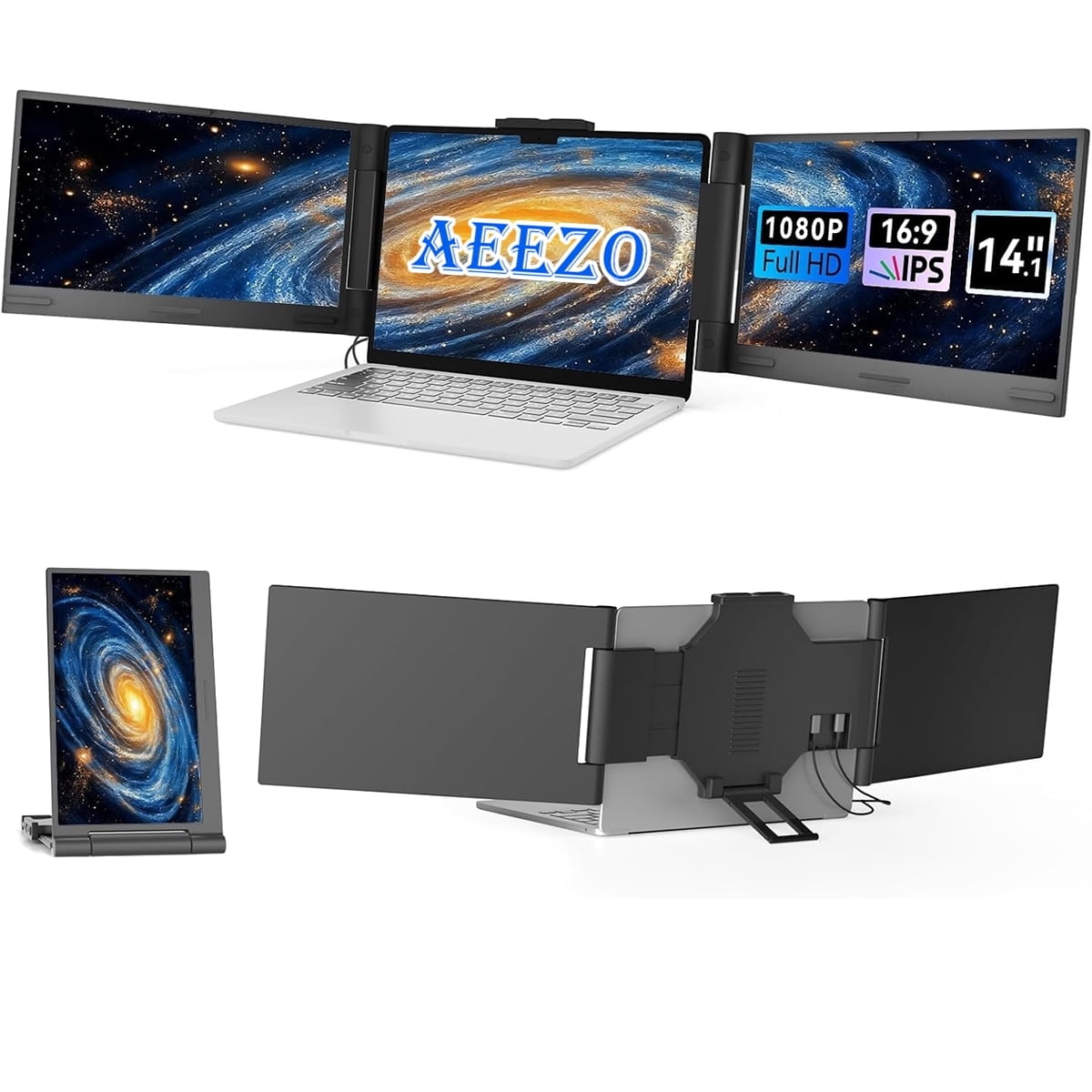 AEEZO 14Inch 1080P IPS Laptop Screen Extender | 280° Rotatable Portable Monitor, Plug & Play, Fits 13-17.3" Laptops, Compatible with Windows/Mac/Android/Chrome(Type-C/USB Interfaces, Requires DP)