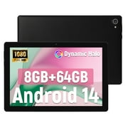 AEEZO Android 14 Tablet 10.1 inch Tablet, 8GB RAM + 64GB ROM (1TB TF), Octa-Core 2.0 GHz, WiFi 6, Bluetooth 5.0, Widevine L1, 5MP + 8MP, 5000mAh, Black