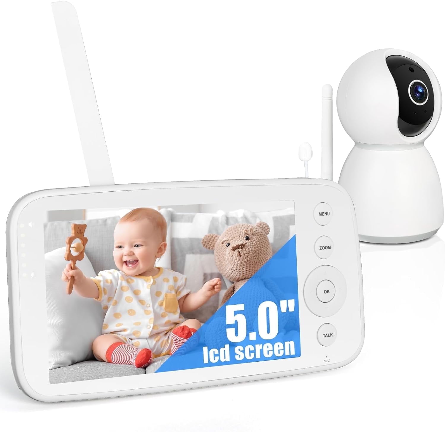 AEEZO Baby Monitor, 5" HD 1080P, IR Night Vision, Two-Way Audio, VOX, 30Hr Battery, Temp Sensor, 8 Lullabies