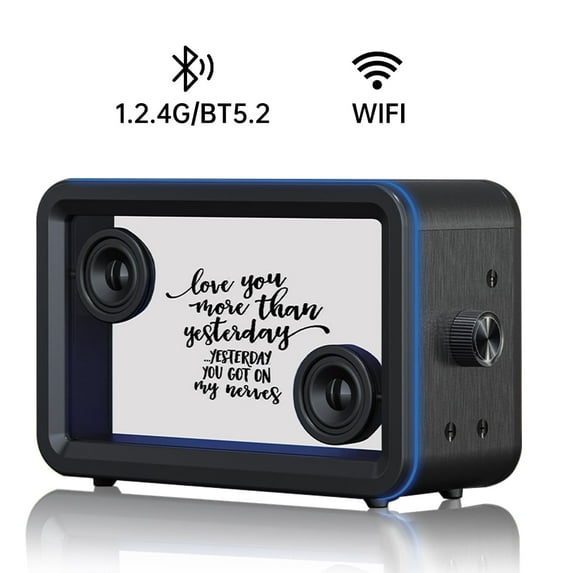 AEEZO Bluetooth Speaker,with HD sound Hi-Fi Soundbar Speaker and Transparent Glass Screen, Dynamic Floating Lyrics, Digital Frame Function, LED Light Show,2.4G Wifi - Black