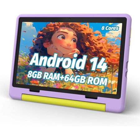 AEEZO Kids Tablet, 10 Inch Android 14 Tablet for Kids Ages 3-12, Octa-Core 8+64GB, 1 TB Expandable,Parental Control, Pre-Installed KIDOZ with Shockproof Case (Purple)