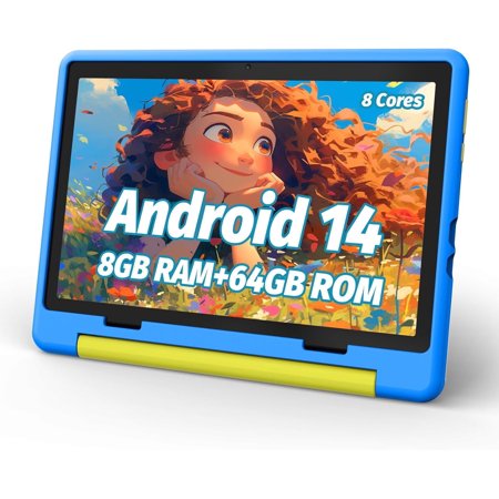 AEEZO Kids Tablet, 10 Inch Android 14 Tablet for Kids Ages 3-12, Octa-Core 8+64GB, 1 TB Expandable,Parental Control, Pre-Installed KIDOZ with Shockproof Case (Blue)