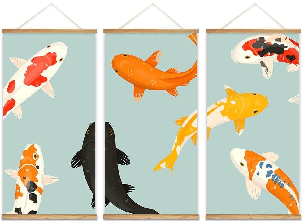 AEFER - 3 Panel Hanging Poster with Wood Frames - Hand Drawn Colorful ...
