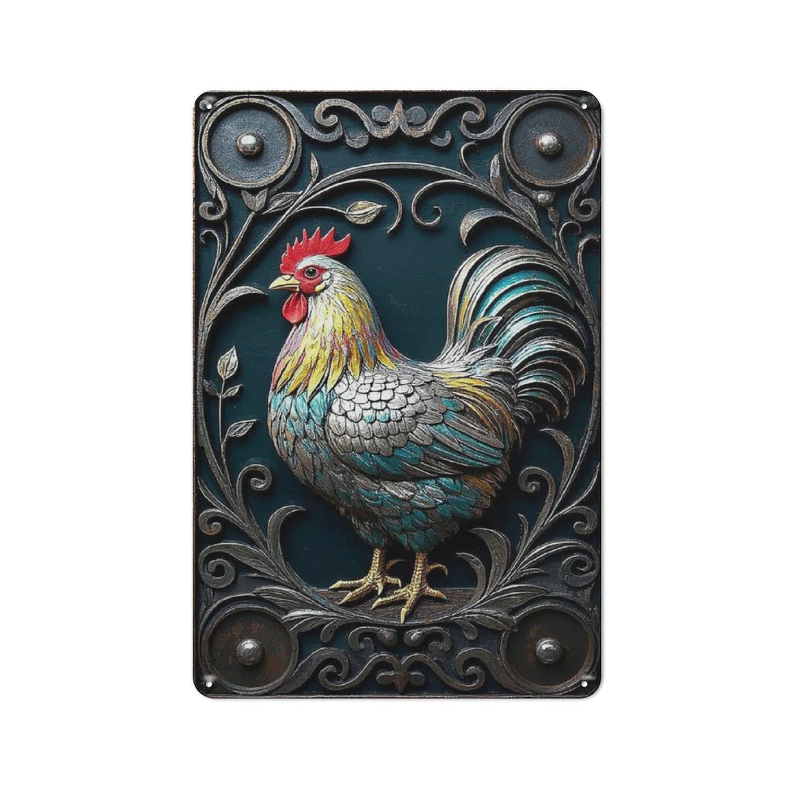 Vintage Metal Tin Sign - Retro Wall Art For Bar, Garage, Cafe - 8x12 Inch Chicken Design
