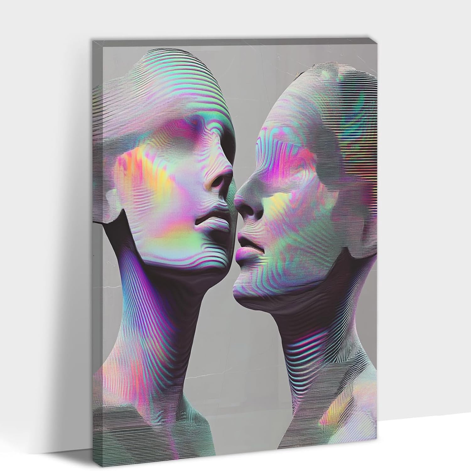 AEFER 3D Wall Art Canvas Prints, Modern 3D Wall Art for Living Room, Abstract 3D Visual Effects Paintings for Home Office Wall Decoration, Bedroom Couple Picture Wrapped Framed Artwork 32x48 Inch