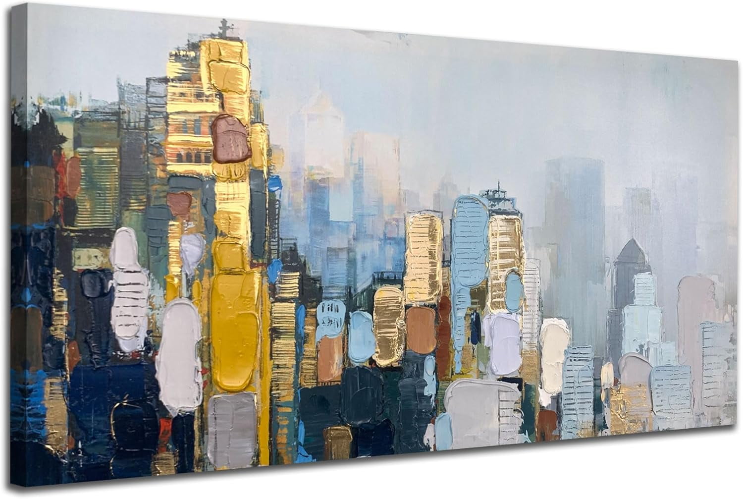 AEFER Abstract Wall Art 3D Textured Skyline Canvas Painting Gold Grey ...