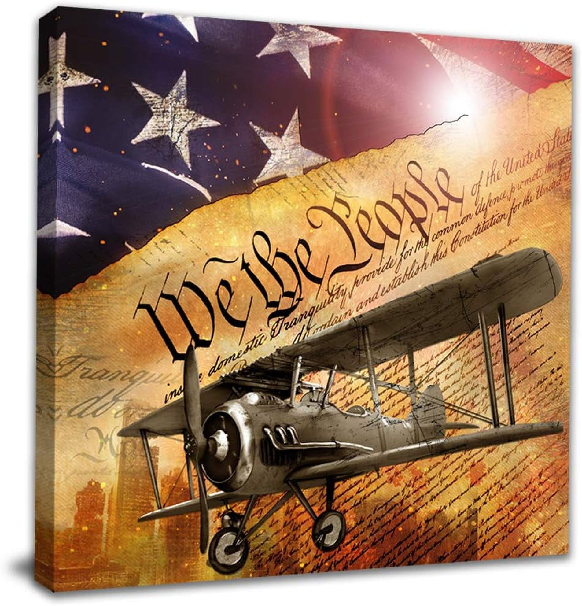 AEFER Airplane Wall Decals, Flag Canvas Print, Biplane Wall Decor ...