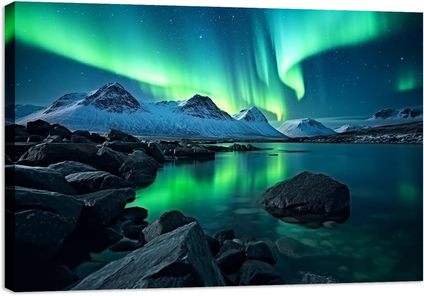 AEFER Aurora Borealis Canvas Wall Art, Green Aurora Mountains Lake ...