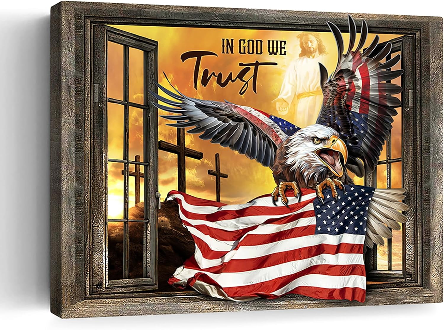 AEFER Bald Eagle Wall Art American Flag with Eagle Pictures Wall Decor ...