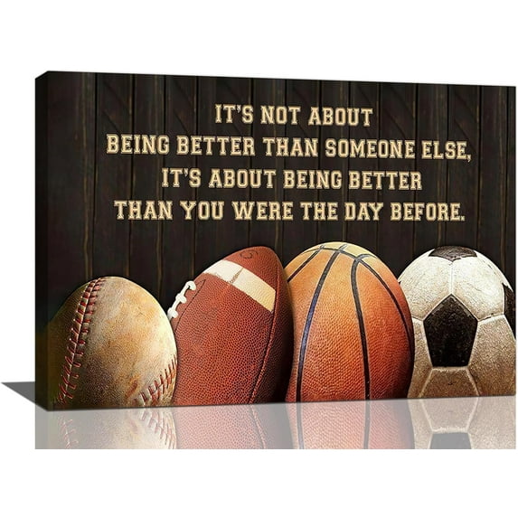 AEFER Basketball Football Wall Art Baseball Soccer Canvas Painting Prints Sports Inspirational Quotes Pictures Wall Decor Gifts for Boy Modern Artwork Home Decor Frame: 12x18inch(30x45cm)
