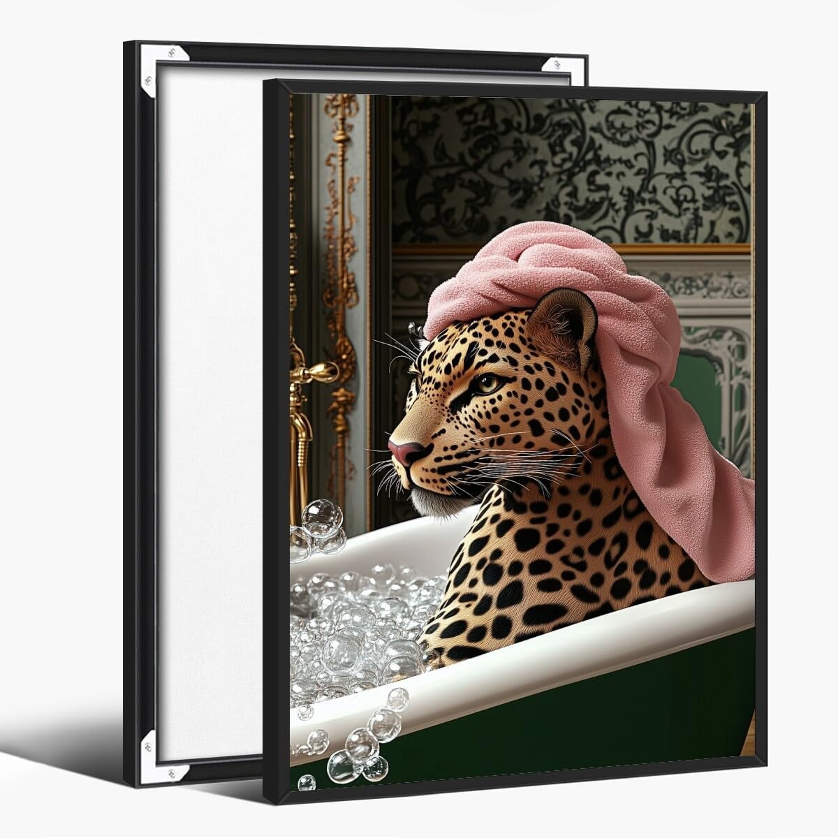 Funny Bathroom Wall Art - Framed 'Toothbrushes & Toilet Paper' Canvas Print 20x30 Inch, Humor Decor