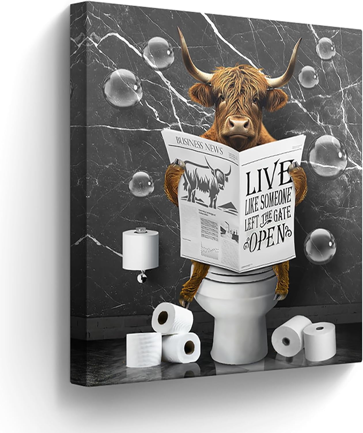 AEFER Bathroom Decor Canvas Wall Art Highland Cow Pictures Bathroom Wall Decor Cow Sitting in ...