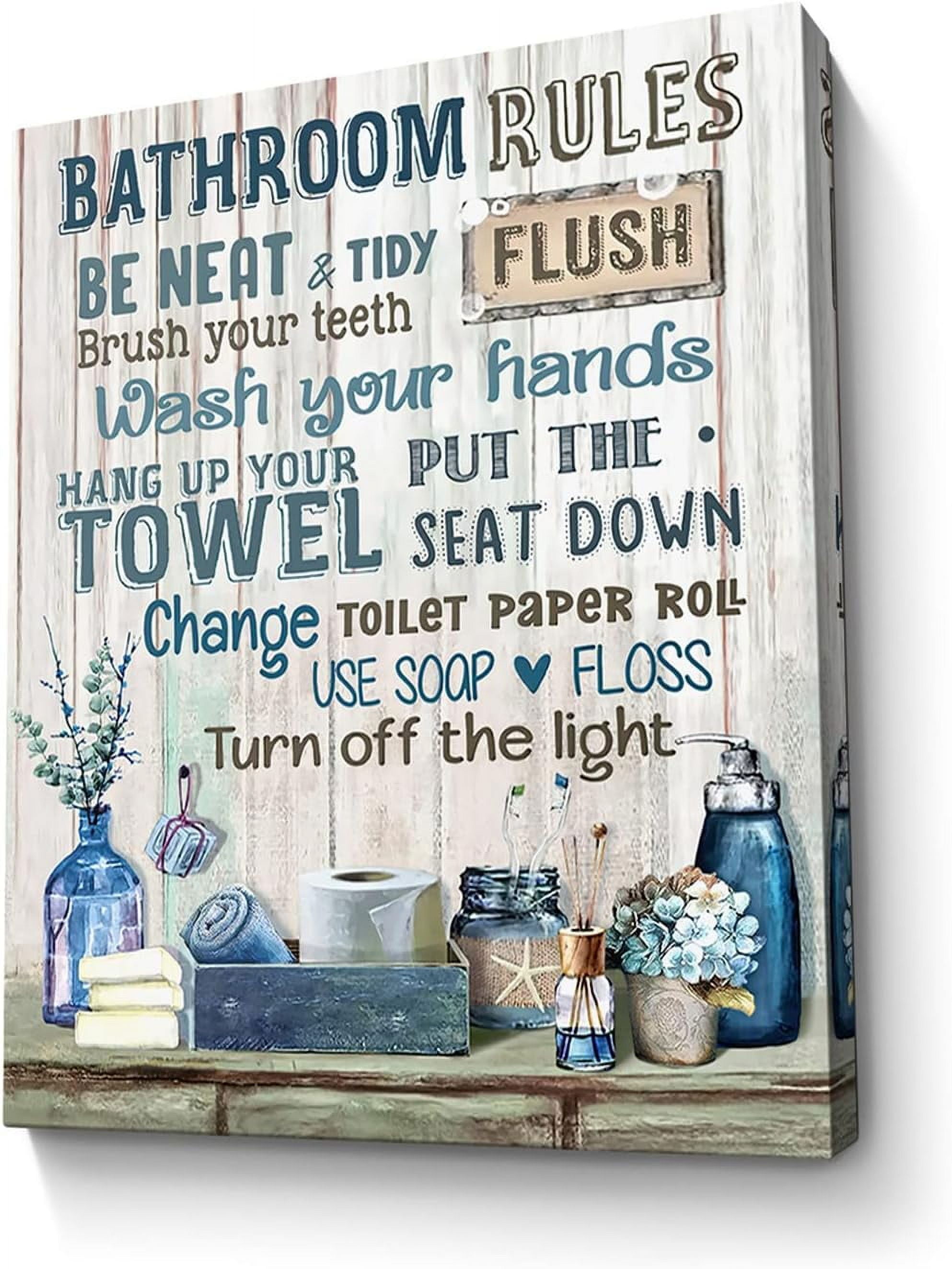 AEFER Bathroom Decor Canvas Wall Art Rustic Bathroom Rules Sign Picture ...