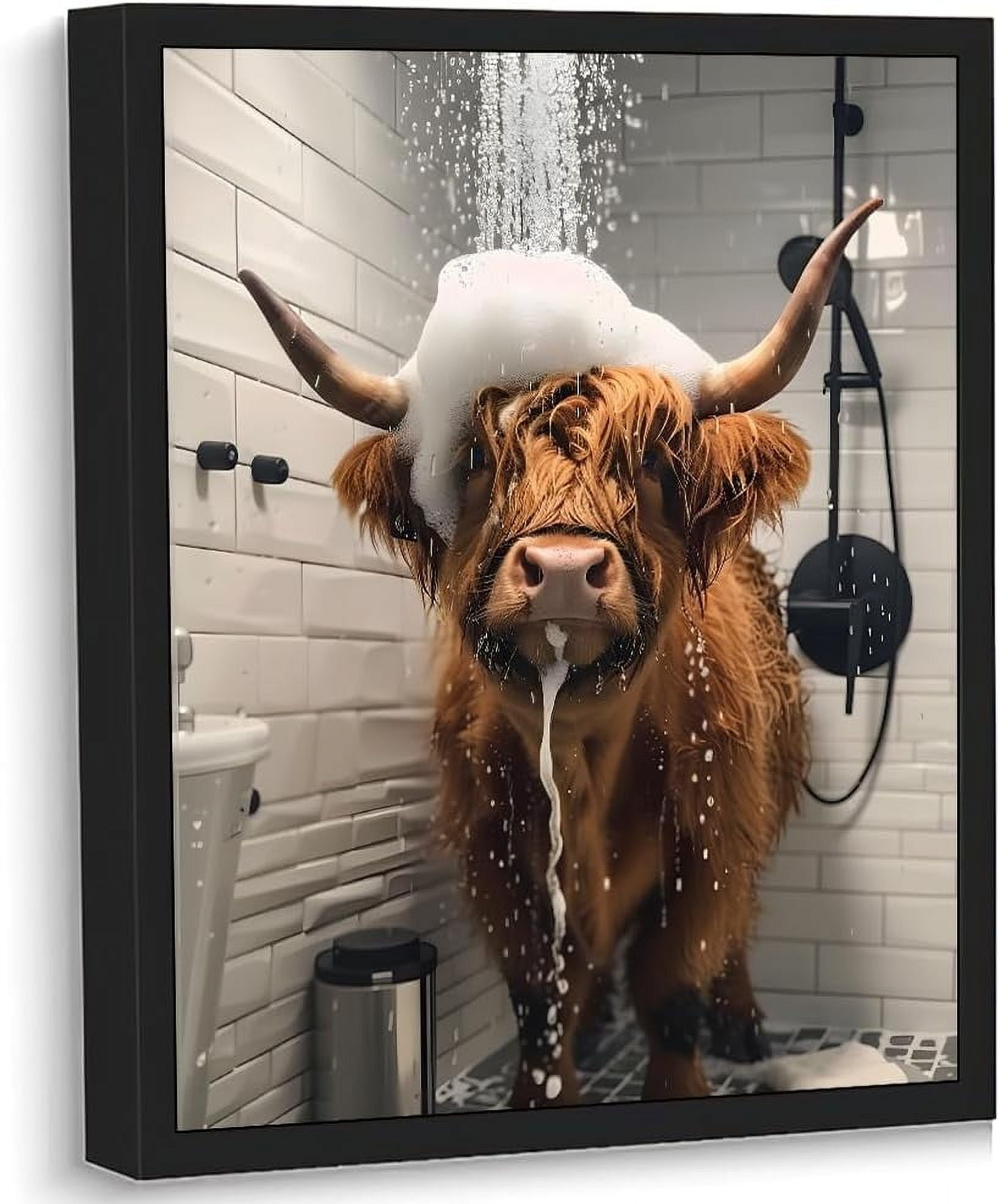 AEFER Bathroom Highland Cow Wall Art With Frame,Toilet Vintage ...