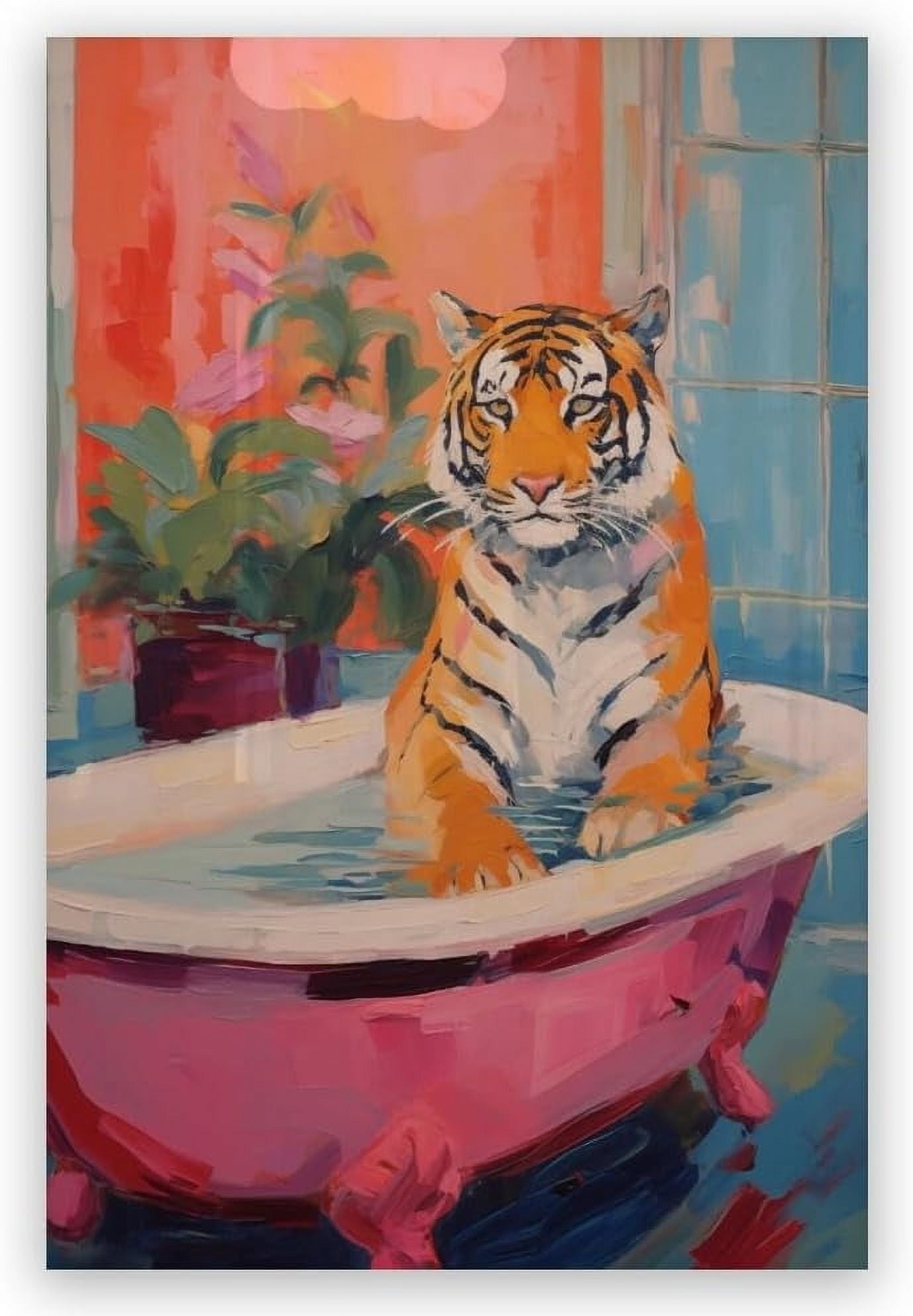 AEFER Bathroom Tiger Wall Art Tiger Poster Maximalist Dopamine Decor ...