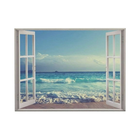 AEFER Beach Ocean Bathroom Wall Art Coastal Beach Pictures Wall Decor Blue Sea Canvas Painting Print Tropical Ocean Waves Nautical 3D Window View Decor Unframe: 24x16inch(60x40cm)