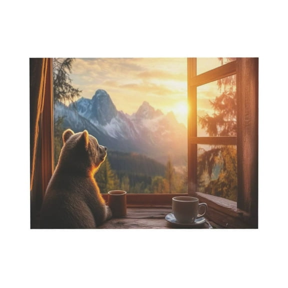 AEFER Bear Canvas Wall Art, Rustic Brown Bear Picture Wall Decor, 3D Fake Window Bear Wall Art Print, Wildlife Animal Bear Wall Decoration for Home, Bear Farmhouse Decor Unframe: 20x24inch(50x60cm)