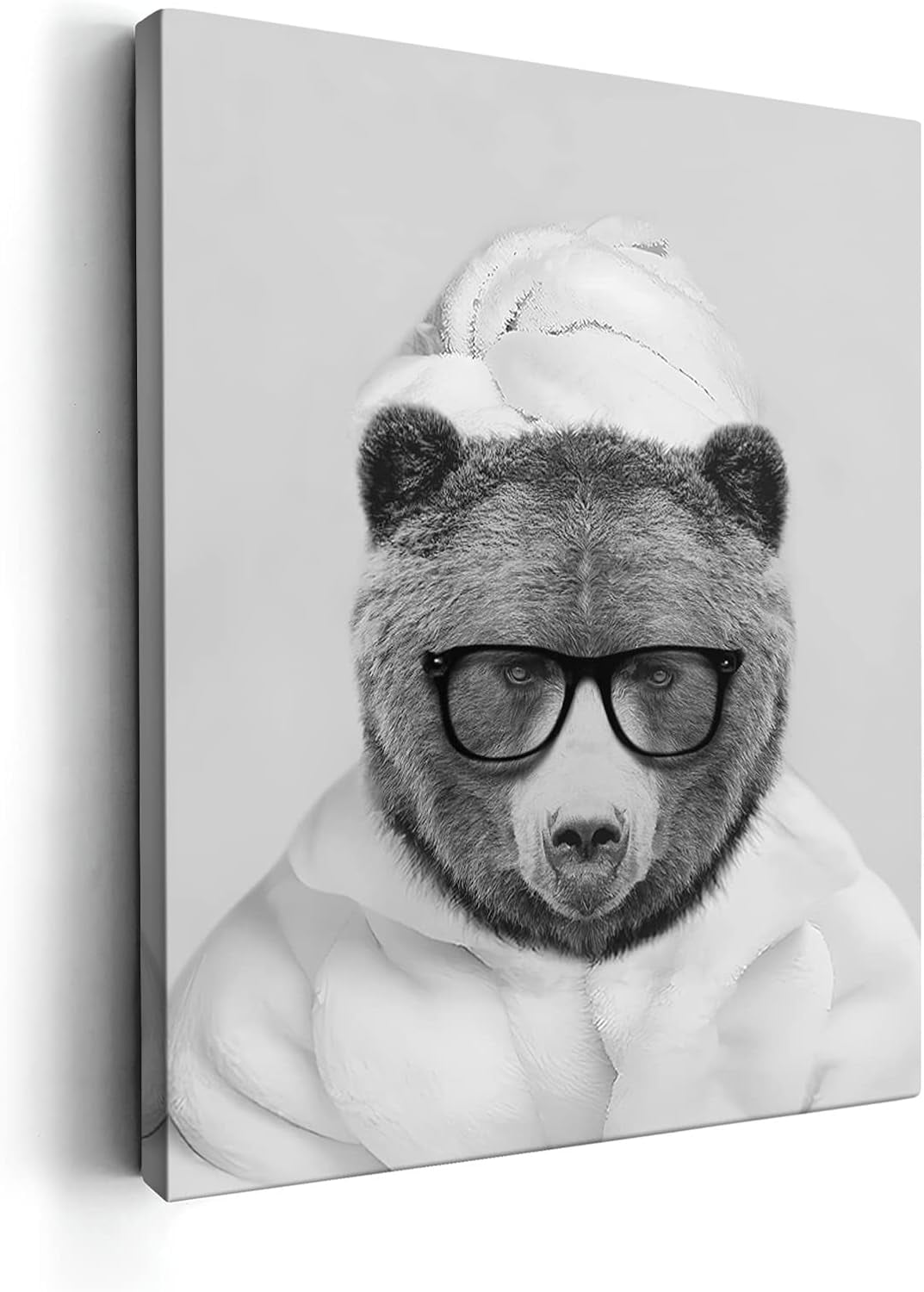 AEFER Bear Portrait Bathroom Decor Wall Art Funny Black and White Bear ...