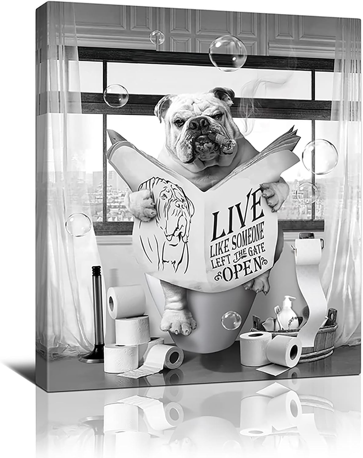 AEFER Black And White Dog Bathroom Decor Funny Dog Wall Art Boxer Read ...