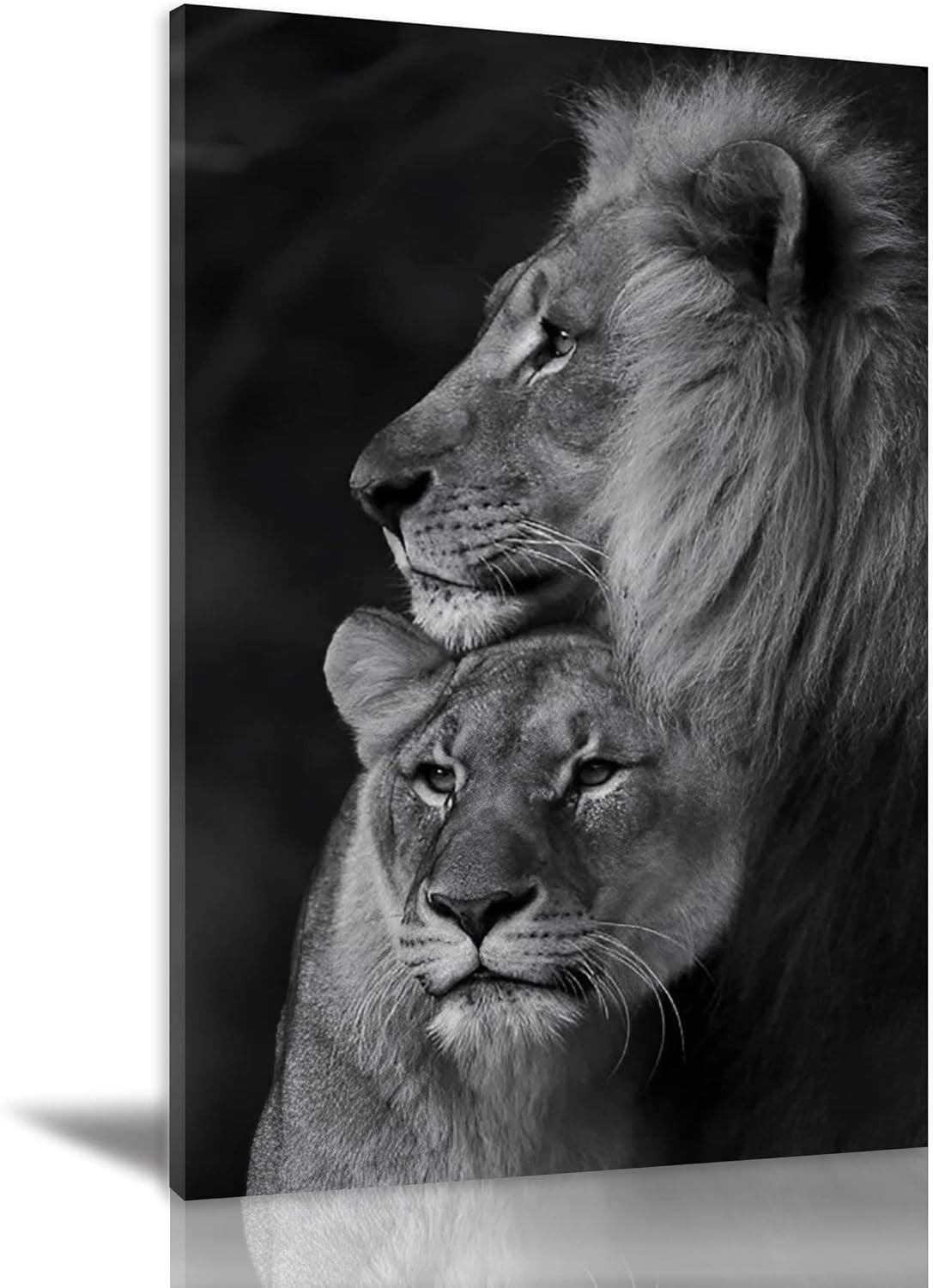 AEFER Black And White Lion Couple Canvas Painting Modern Abstract Wall