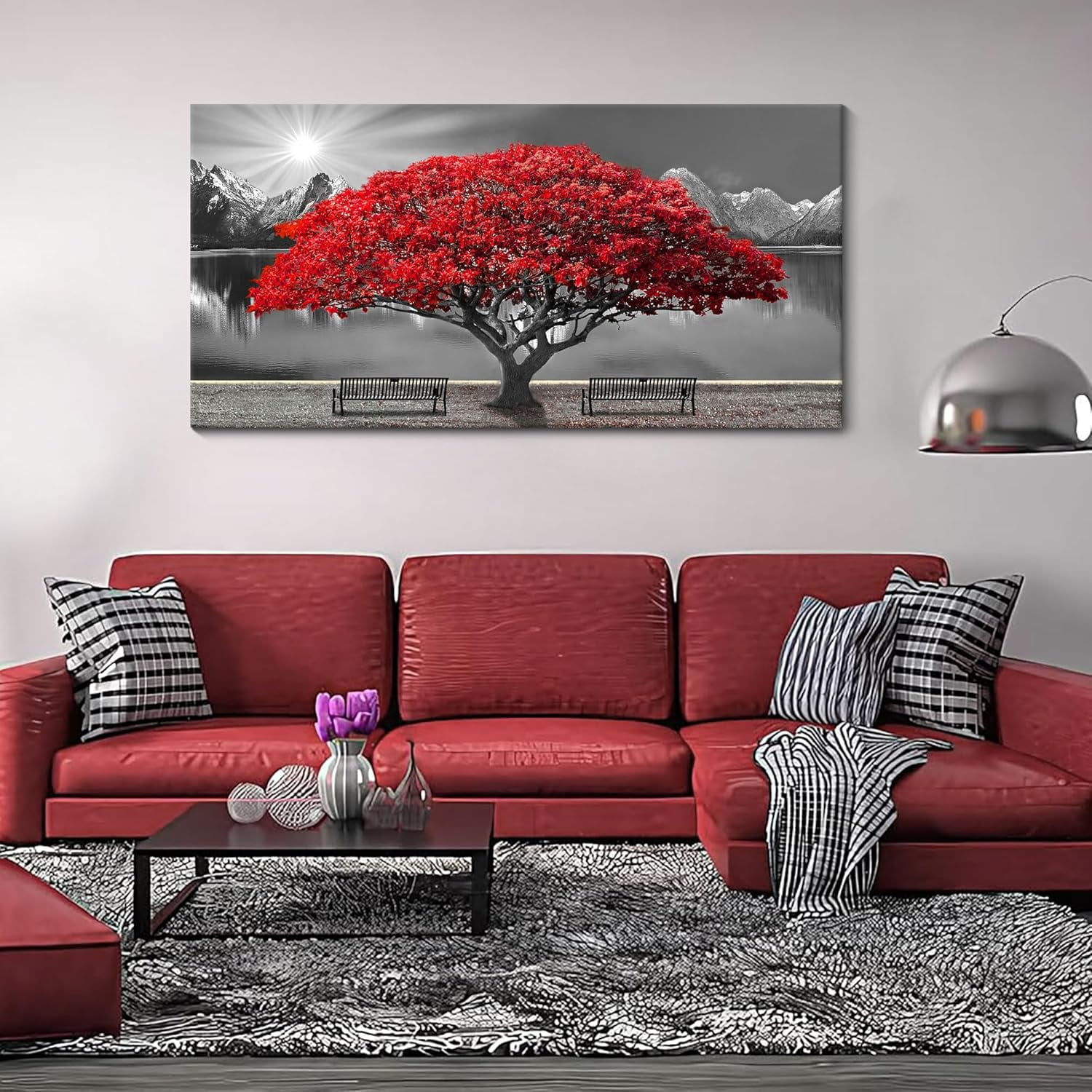 AEFER Black and White Red Tree Wall Art Canvas Print PictureRed Tree