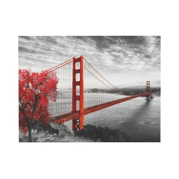 AEFER Black and White Red Wall Art San Francisco California Golden Gate Bridge Canvas Print Art Framed Artwork Pictures for Office Bedroom Home Wall Decoration Ready to Hang