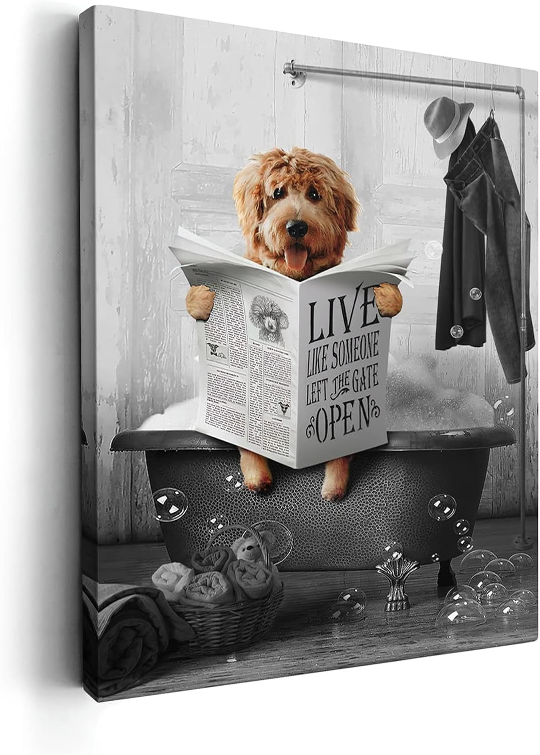 AEFER Black and White Teddy Dog Bathroom Decor Wall Art Funny Dog ...
