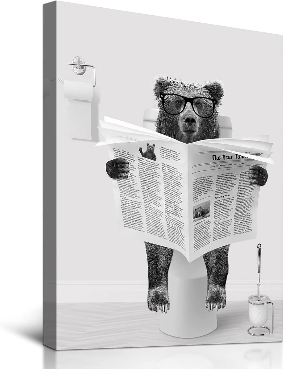 AEFER Black and White Wall Art Decor - Bear with Glasses Sitting in ...
