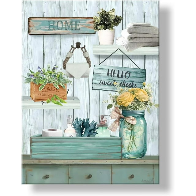 AEFER Blue Bathroom Decor Wall Art Turquoise Sea Theme Bathroom Wall