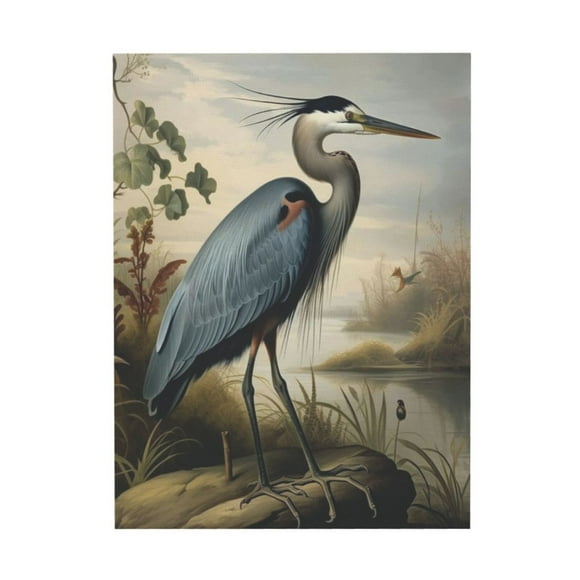 AEFER Blue Heron Poster Art Print Retro Vintage Bird Wall Art Poster Decor Nature, Avian Wall Decor Bird Themed. Vintage Inspired Bird Decor (Blue heron, 18x24 inches (Unframed))