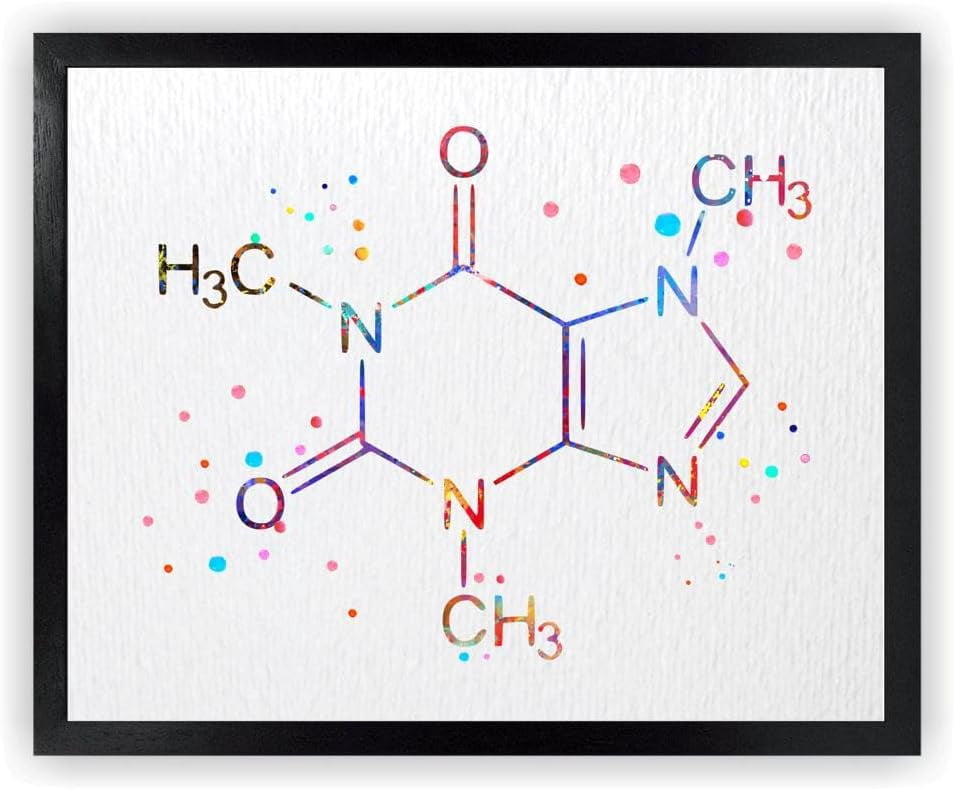 AEFER Caffeine Molecule Chemical Symbol Watercolor Art Print Poster ...