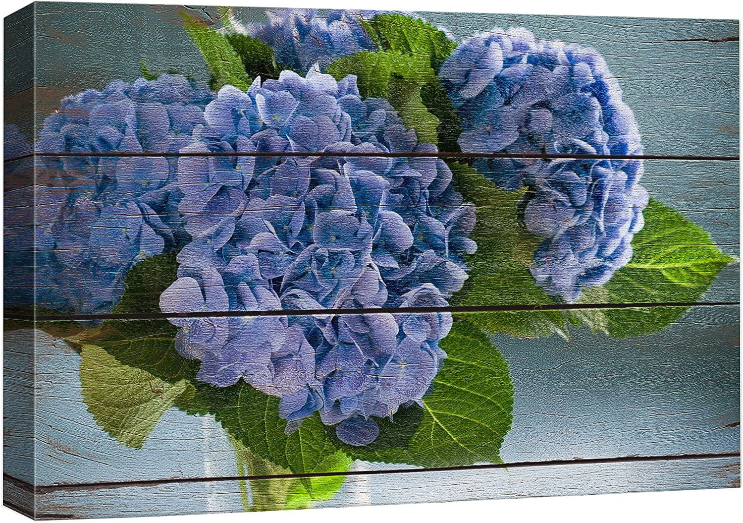 AEFER Canvas Print Wall Art Blue Hydrangeas on Retro Wood Panels Nature ...