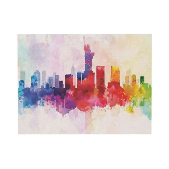 AEFER Canvas Print Wall Art Rainbow Watercolor Explosion New York City Architecture & Maps Cities Digital Art Realism Modern Scenic Colorful for Living Room, Bedroom Unframe: 8x10inch(20x25cm)