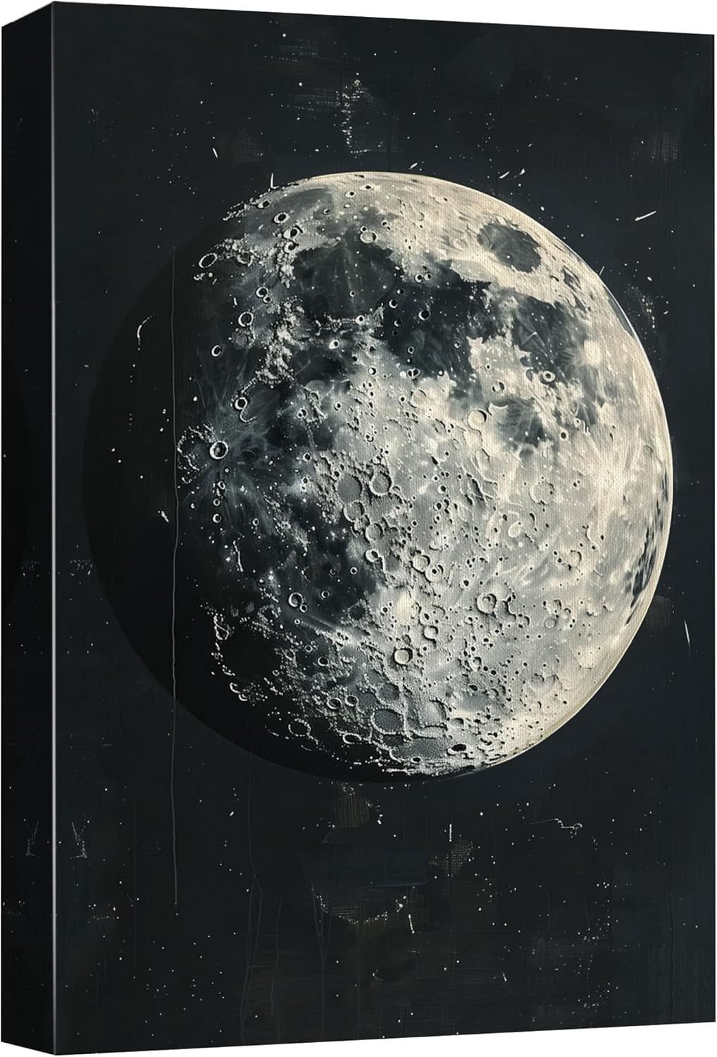 AEFER Canvas Print Wall Art Realistic Moon Detailed Moon Surface in Black and White Digital Art ...