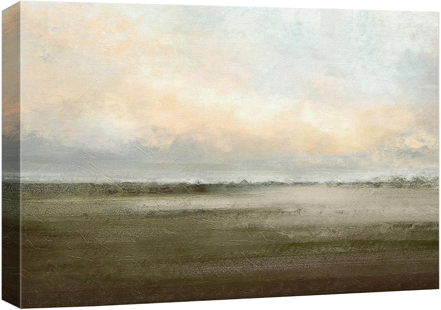 Rustic Background Sky AEFER Canvas Print Wall Art Watercolor Dusk Sky Over Green Field Nature ...