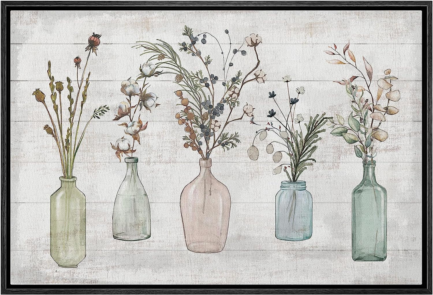 Photo inspiration: Visual Reference: Aefer Canvas Print Wall Art Wood Panel Flowers In Glass