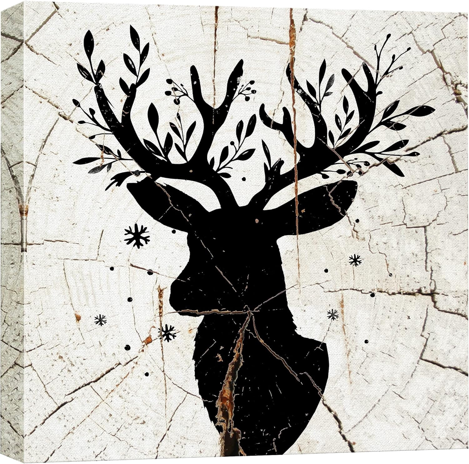 AEFER Canvas Print Wall Art Wood Ring Effect Deer & Antlers Silhouette ...