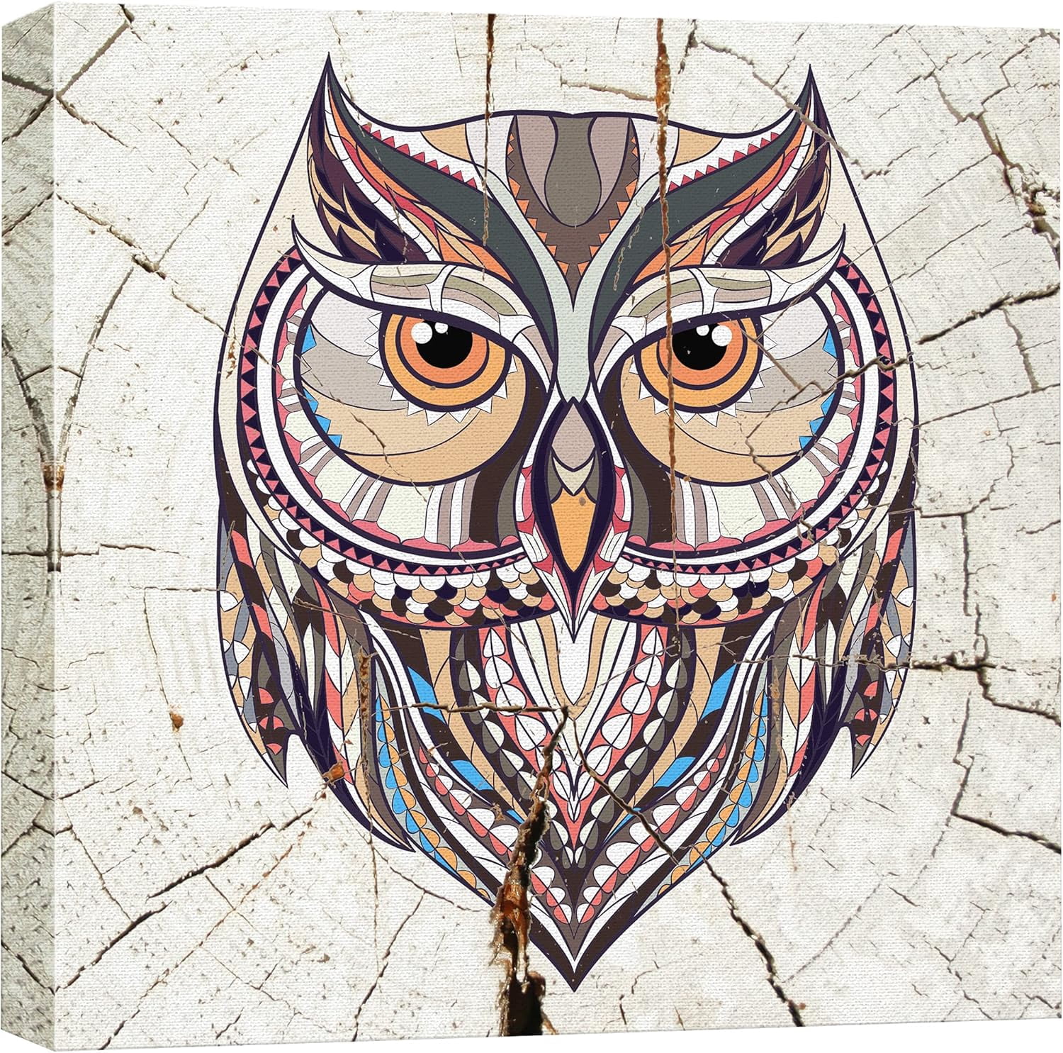AEFER Canvas Print Wall Art Wood Ring Effect Tribal Pattern Owl Animals ...