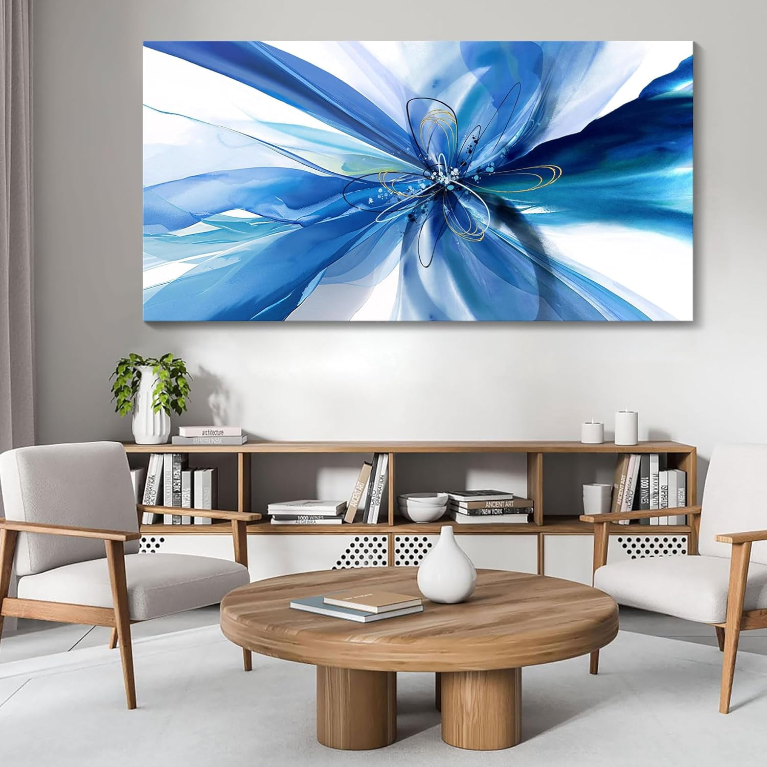 AEFER Canvas Wall Art - Blue White Abstrac Gradient Flower Modern ...