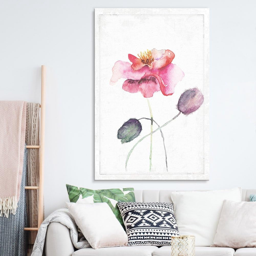 AEFER Canvas Wall Art - Watercolor Paint Pink Poppy Flower Series 2 ...