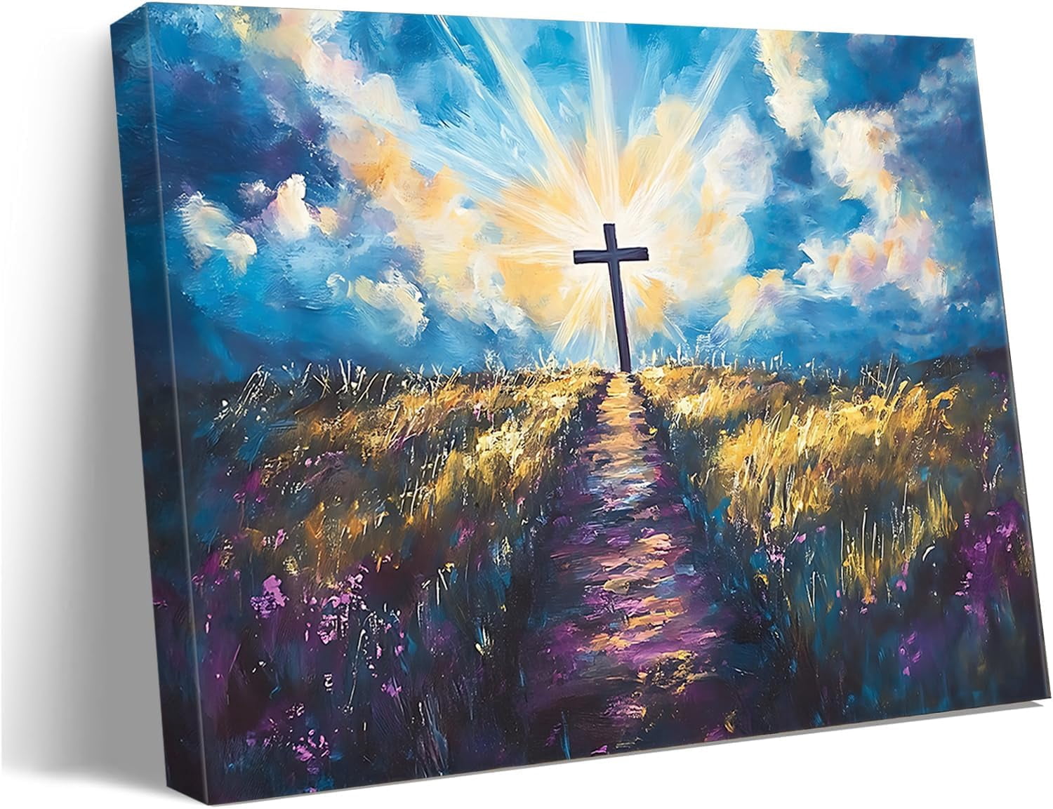 AEFER Christ Jesus Wall Art Christian Cross Canvas Navy Blue Decor ...