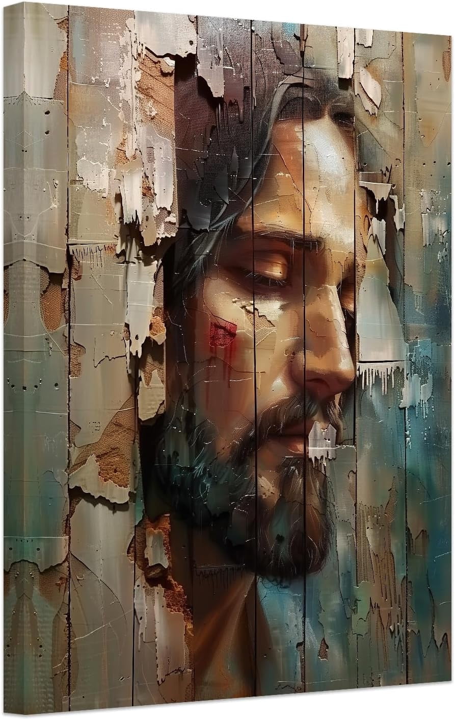 AEFER Christian Canvas Wall Art Jesus on Broken Wood Grain Background ...